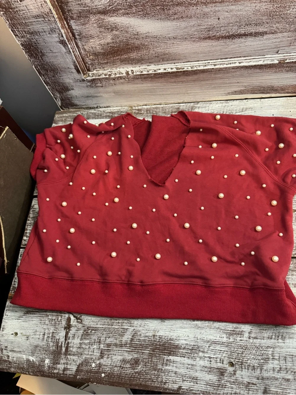 Peach Love California Burgundy Pearl-Embellished Lounge Set